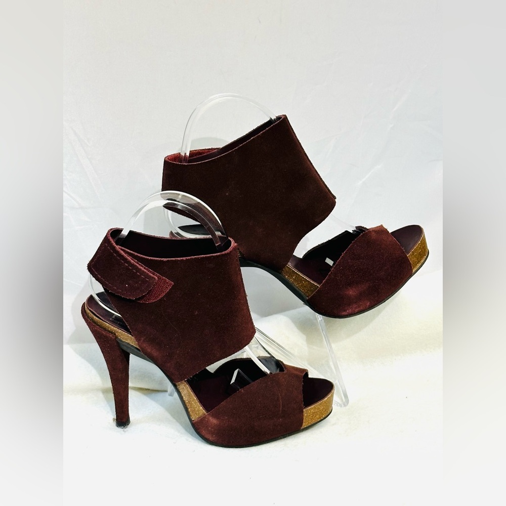 Pedro Garcia Burgundy Suede Peep-Toe High Heel Sandals
